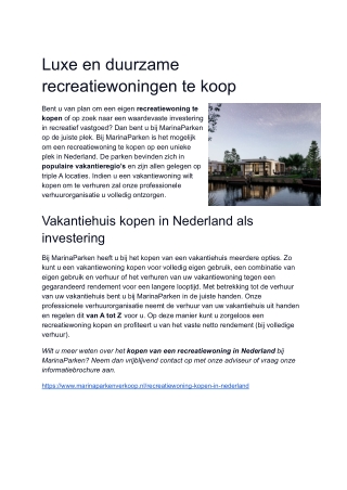 Recreatiewoning kopen Nederland