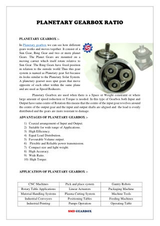 Planetary Gearbox ratio | SMD Gearbox