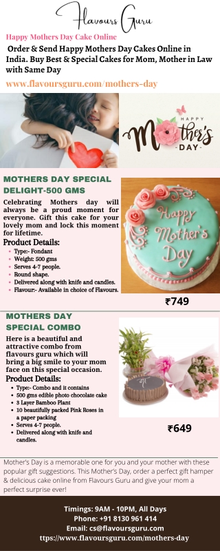 Order & Send Special Mother's Day Cake Online in Delhi, Gurgaon NCR