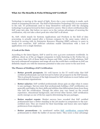 What Are The Benefits & Perks Of Being SAP Certified