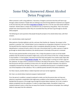 Some FAQs Answered About Alcohol Detox Programs