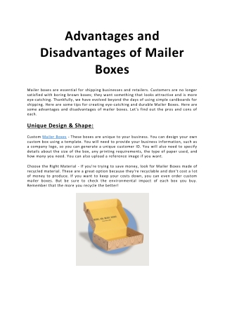 Advantages and Disadvantages of Mailer Boxes
