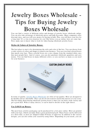 Jewelry Boxes Wholesale - Tips For Buying Jewelry Boxes Wholesale