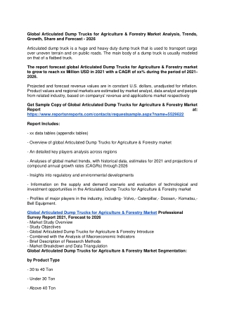 Global Articulated Dump Trucks for Agriculture & Forestry Market Analysis, Trend