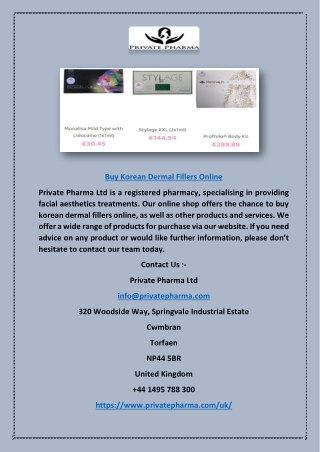 Buy Korean Dermal Fillers Online in Cwmbran | Privatepharma.com
