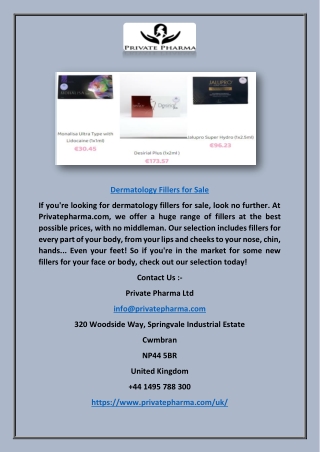 Dermatology Fillers for Sale: Buy Direct, Save Money | Privatepharma.com