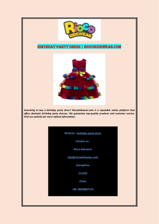 Birthday Party Dress  Riocokidswear.com