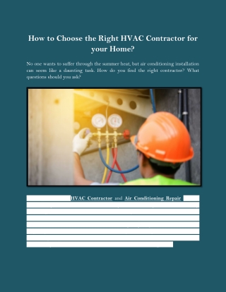 How to Choose the Right HVAC Contractor for your Home