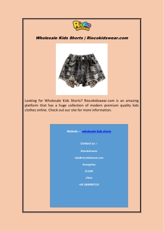 Wholesale Kids Shorts | Riocokidswear.com