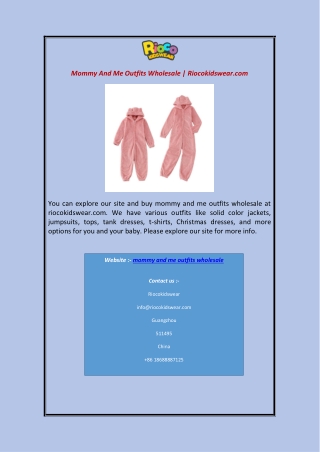Mommy And Me Outfits Wholesale | Riocokidswear.com