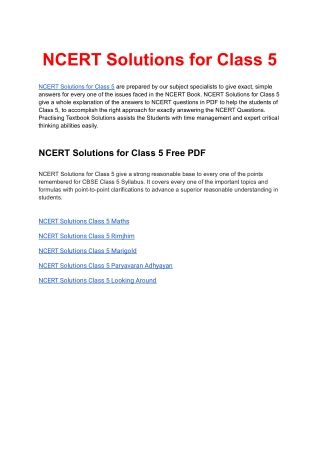 NCERT Solutions for Class 5 available in free PDF Download