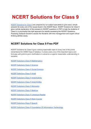 NCERT Solutions for Class 9 available in free PDF Download
