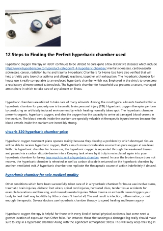 7 Things You Should Not Do With used hyperbaric chamber for sale los angeles