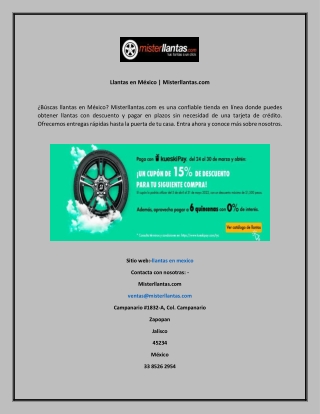 Llantas en México  Misterllantas