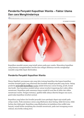 Penderita Penyakit Keputihan Wanita  Faktor Utama Dan cara Menghindarinya