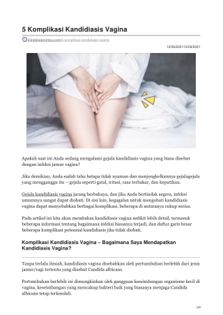 5 Komplikasi Kandidiasis Vagina - klinikkelaminku.com