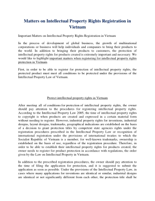 Matters on Intellectual Property Rights Registration in Vietnam