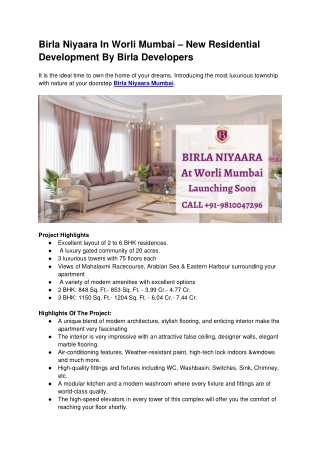 Birla Niyaara In Worli Mumbai – New Residential Development By Birla Developers