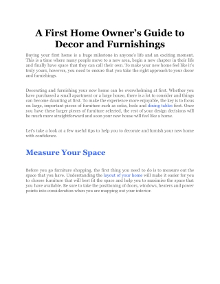 A First Home Owner’s Guide to Decor and Furnishings