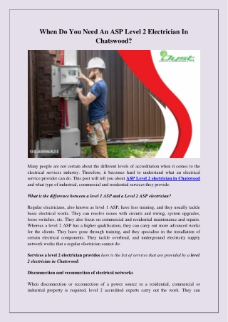 When do you need an ASP level 2 electrician in Chatswood