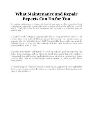 What Maintenance and Repair Experts Can Do for You
