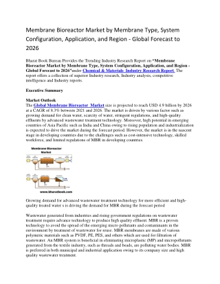 Membrane Bioreactor Market by Membrane Type, System Configuration, Application, and Region - Global Forecast to 2026-con