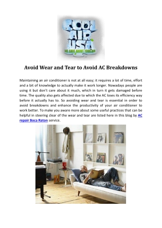 Avoid Wear and Tear to Avoid AC Breakdowns