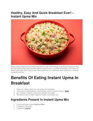 Healthy, Easy And Quick Breakfast Ever! – Instant Upma Mix