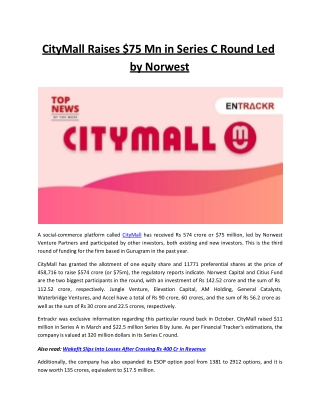 CityMall Raises $75 Mn in Series C Round Led by Norwest