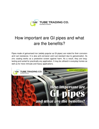 How important are GI pipes and what are the benefits_