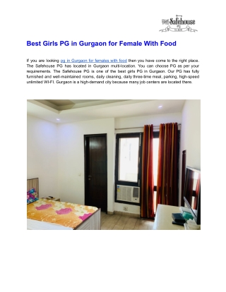 Best Girls PG in Gurgaon for Female With Food