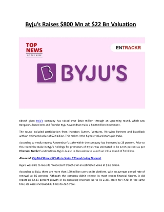 Byju’s Raises $800 Mn at $22 Bn Valuation