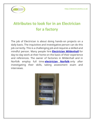 Attributes to look for in an Electrician for a factory