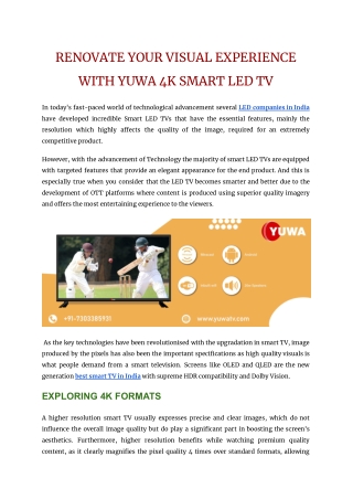 RENOVATE YOUR VISUAL EXPERIENCE WITH YUWA 4K SMART LED TV