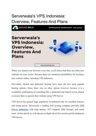 Serverwala's VPS Indonesia_Overview, Features And Plans