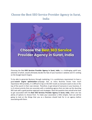 Choose The Best SEO Service Provider Agency in Surat, India