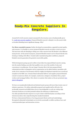 Ready-Mix Concrete Suppliers In Bangalor