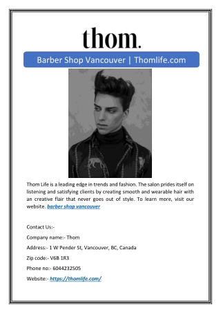 Barber Shop Vancouver | Thomlife.com