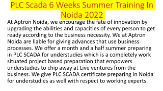 PLC Scada 6 Weeks Summer Training In Noida 2022