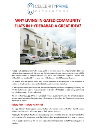 WHY LIVING IN GATED COMMUNITY FLATS IN HYDERABAD A GREAT IDEA?