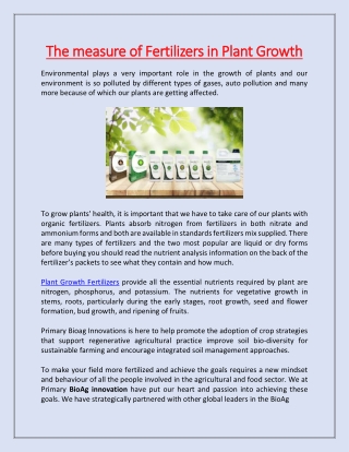 The measure of Fertilizers in Plant Growth