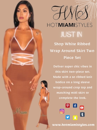 Shop Latte White Ribbed Wrap Around Skirt Two Piece Set