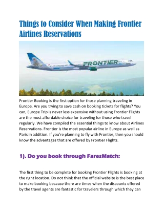Things to Consider When Making Frontier Airlines Reservations