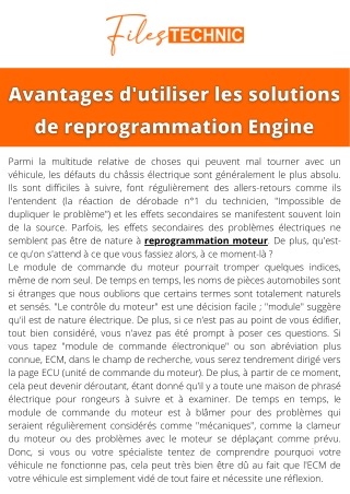 Avantages d'utiliser les solutions de reprogrammation Engine