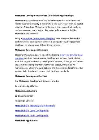 Metaverse Development Services | BlockchainAppsDeveloper