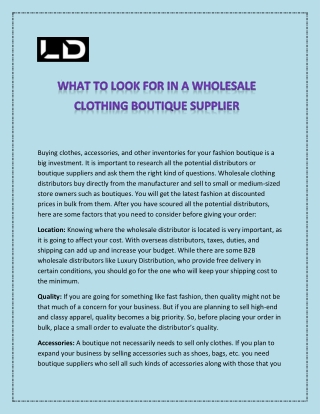 Boutique suppliers