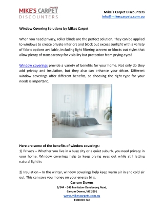 Window Covering Solutions by Mikes Carpet