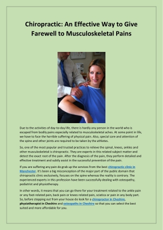 Chiropractic: An Effective Way to Give Farewell to Musculoskeletal Pains