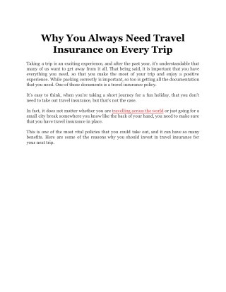 Why You Always Need Travel Insurance on Every Trip
