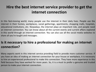 Hire the best internet service provider to get the internet connection